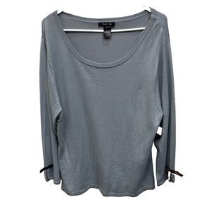 Chapter One Women Sweater Top Pullover Blue  XL New Round Neck Bow Slits Stretch